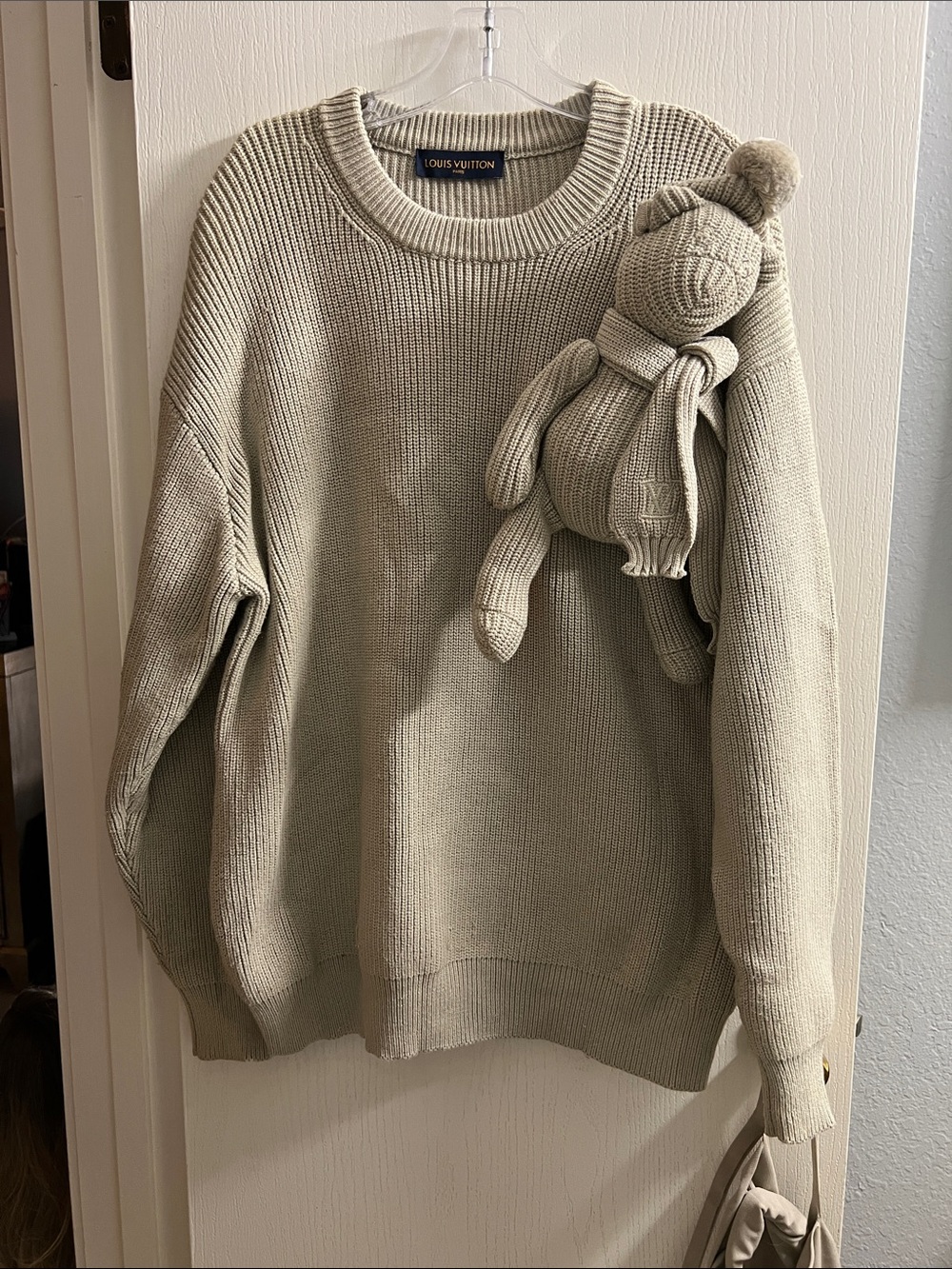 Louis Vuitton Beige-Cream Crewneck Sweater with Knit Teddy
